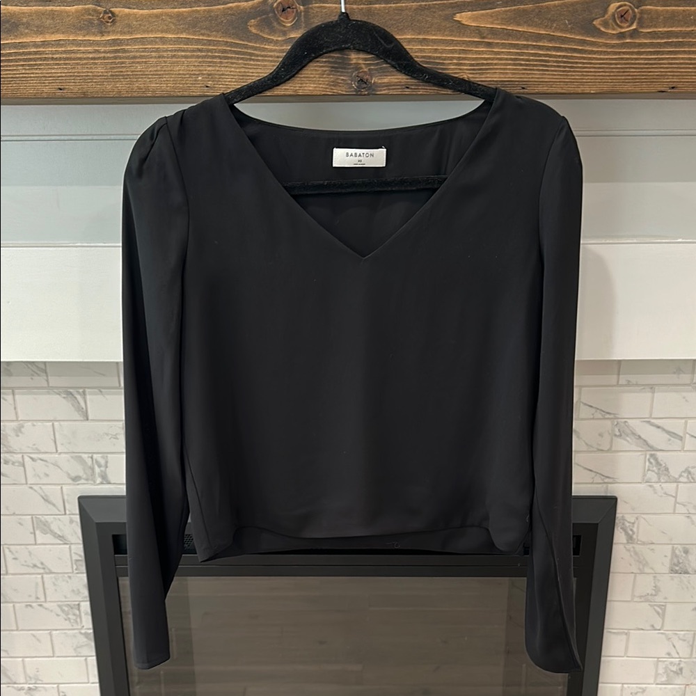 Aritzia Babaton Black Long Sleeve v neck Blouse top